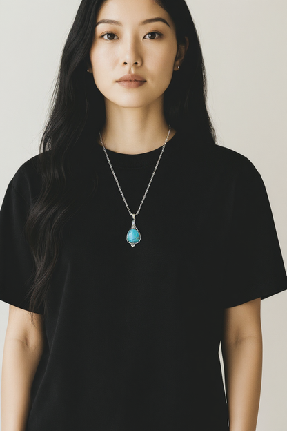 Boho Necklace Women Drop Sky Blue 33mm - Bohemian Pendant