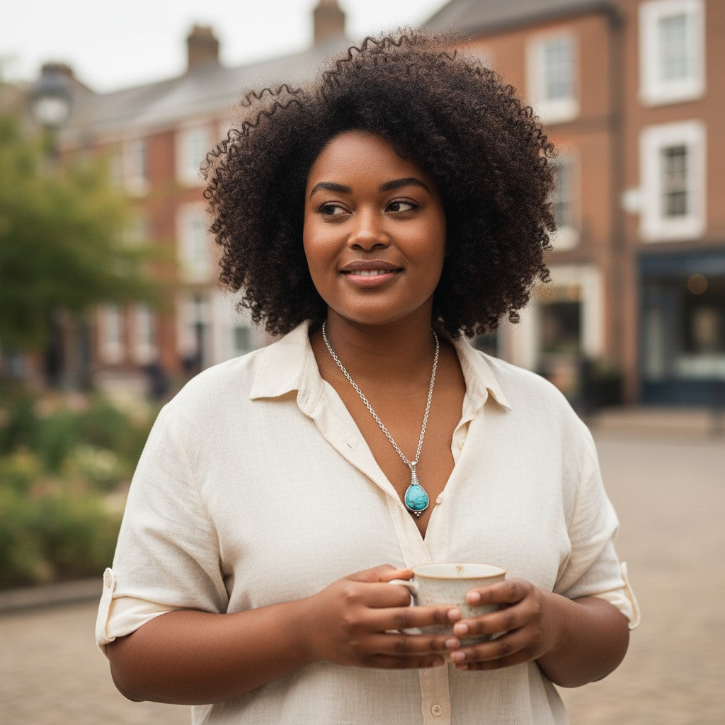 Light Blue Boho Necklace with Drop-Shaped Stone