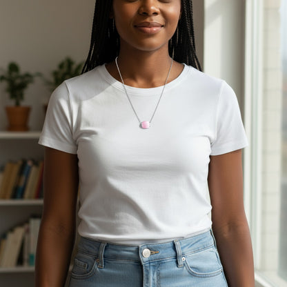 Silver Necklace with Pink Cat's Eye Stone