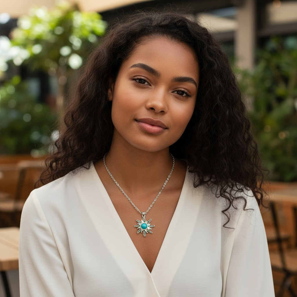 Boho Sun Necklace with Turquoise Stone