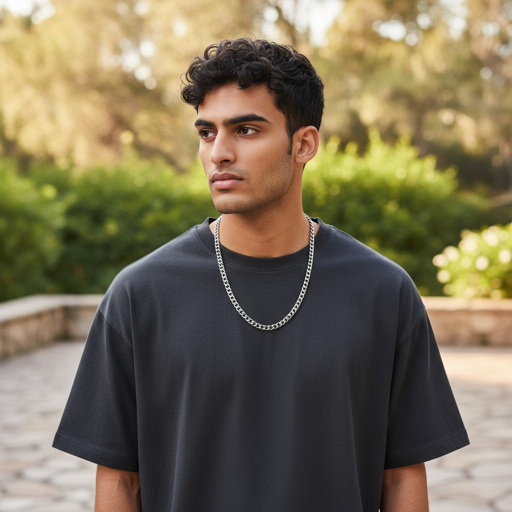 Modern Silver-Colored Gourmet Necklace Stainless Steel