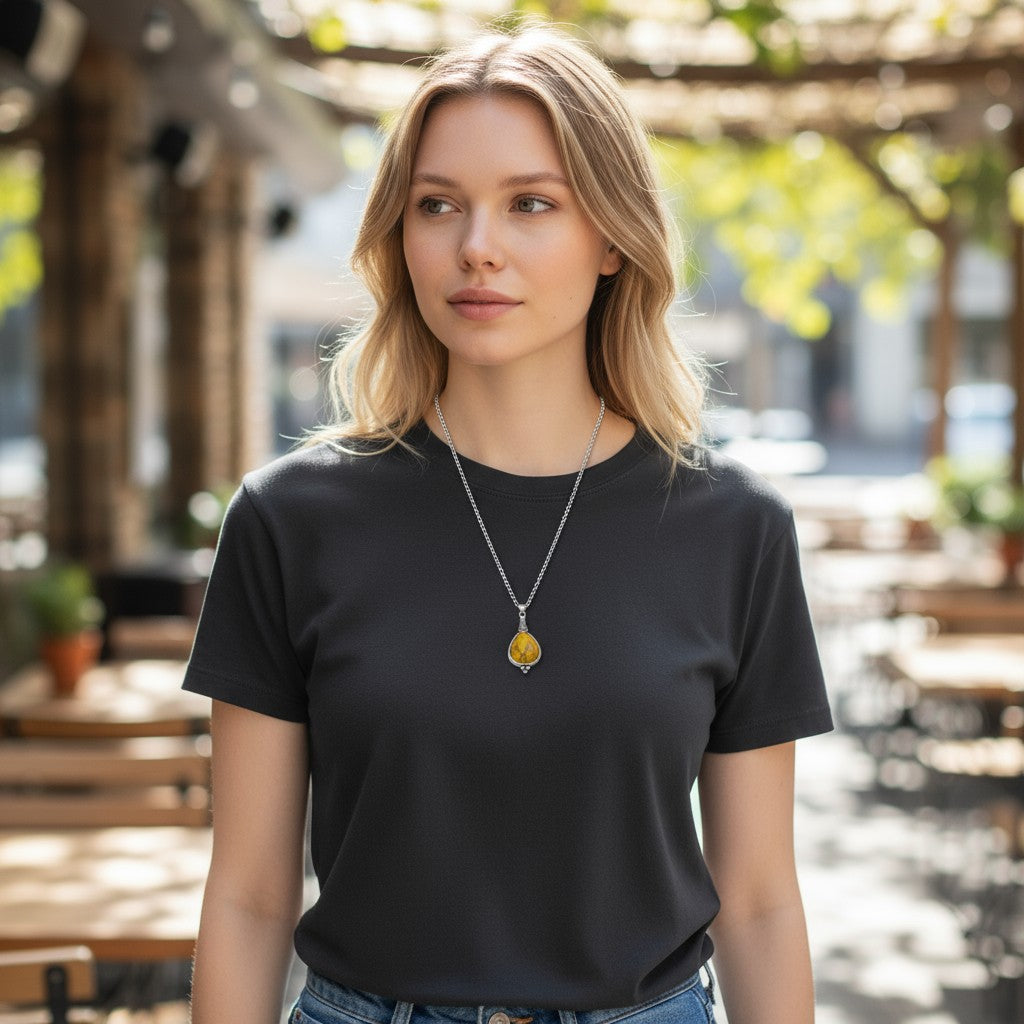 Yellow Boho Necklace - Zinc Alloy - 33mm - Women's Necklace