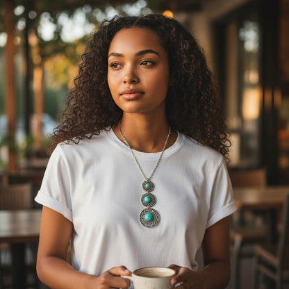 Boho Necklace with Marbled Turquoise Stones