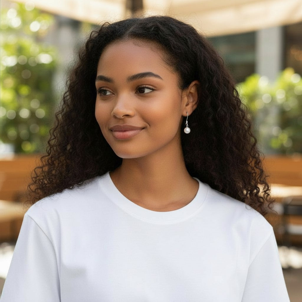 Boucles d'oreilles – Acier inoxydable avec perle blanche ronde (27 mm)