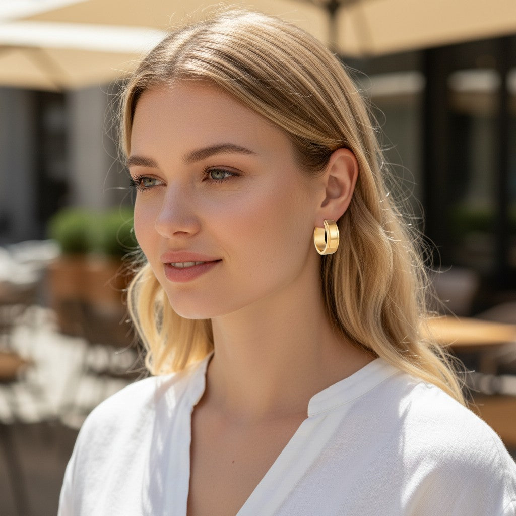 Hoop Earrings – Stainless Steel Gold Color with Raised Edge (13mm or 20mm) 