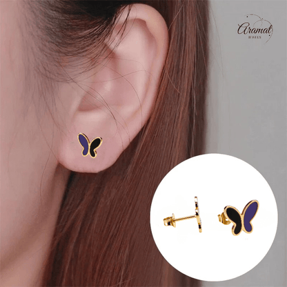 Vlinder oorbellen met zwart & paars emaille - oor6073 - Oorbellen kopen# - 9mm - alles - cadeau