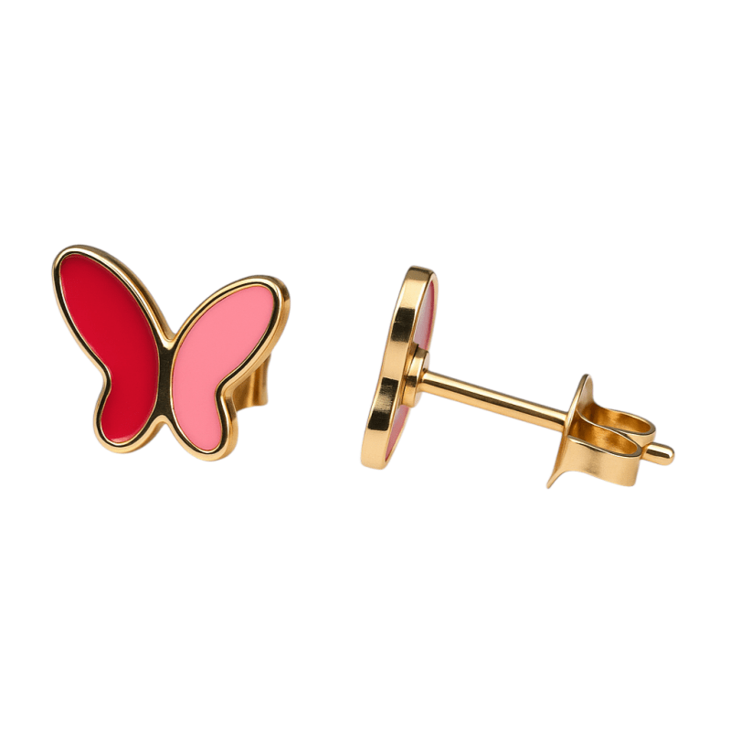 Vlinder oorbellen rood & roze – goudkleurig RVS - oor6072 - Oorbellen kopen# - 9mm - alles - cadeau