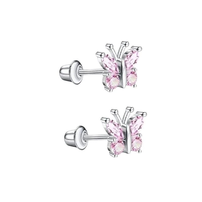 Vlinder Oorbellen RVS - Roze Zirkonia 8mm - schroefsluiting - oor6277 - 72446 - Oorbellen kopen# - 8mm - alles - cadeau