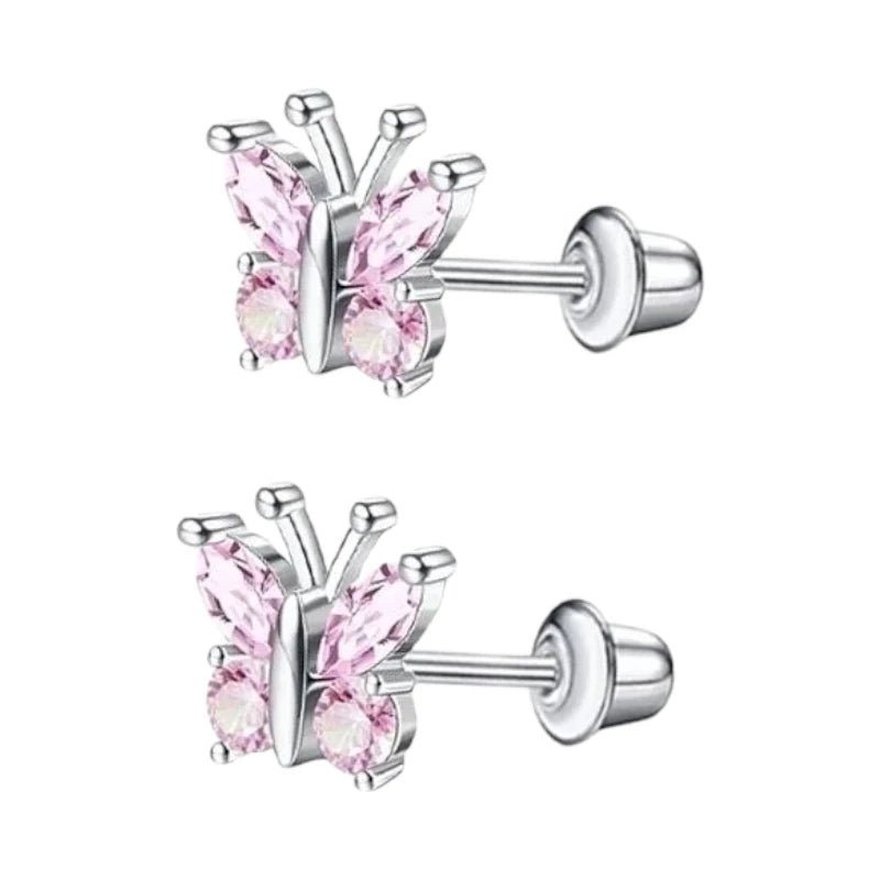 Vlinder Oorbellen RVS - Roze Zirkonia 8mm - schroefsluiting - oor6277 - 72446 - Oorbellen kopen# - 8mm - alles - cadeau