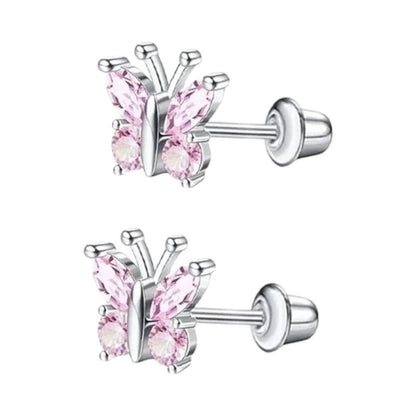 Vlinder Oorbellen RVS - Roze Zirkonia 8mm - schroefsluiting - oor6277 - 72446 - Oorbellen kopen# - 8mm - alles - cadeau