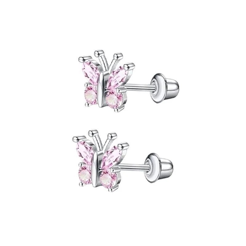 Vlinder Oorbellen RVS - Roze Zirkonia 8mm - schroefsluiting - oor6277 - 72446 - Oorbellen kopen# - 8mm - alles - cadeau