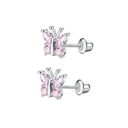 Vlinder Oorbellen RVS - Roze Zirkonia 8mm - schroefsluiting - oor6277 - 72446 - Oorbellen kopen# - 8mm - alles - cadeau