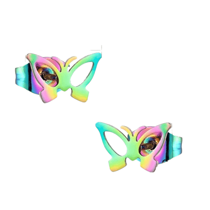 Vlinder oorstekers multikleur staal – 6x10mm open - Aramat Jewels - Oorbellen - cadeautip