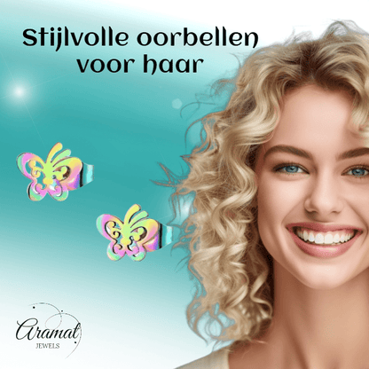 Vlinder oorstekers multikleur staal – 8x9mm open - Aramat Jewels - Oorbellen - cadeautip