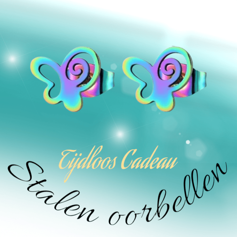 Vlinder oorstekers multikleur staal – 9mm open - Aramat Jewels - Oorbellen - cadeautip