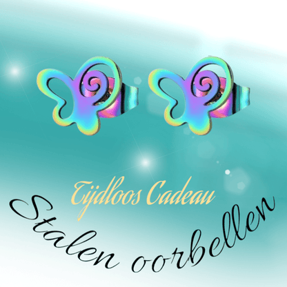 Vlinder oorstekers multikleur staal – 9mm open - Aramat Jewels - Oorbellen - cadeautip