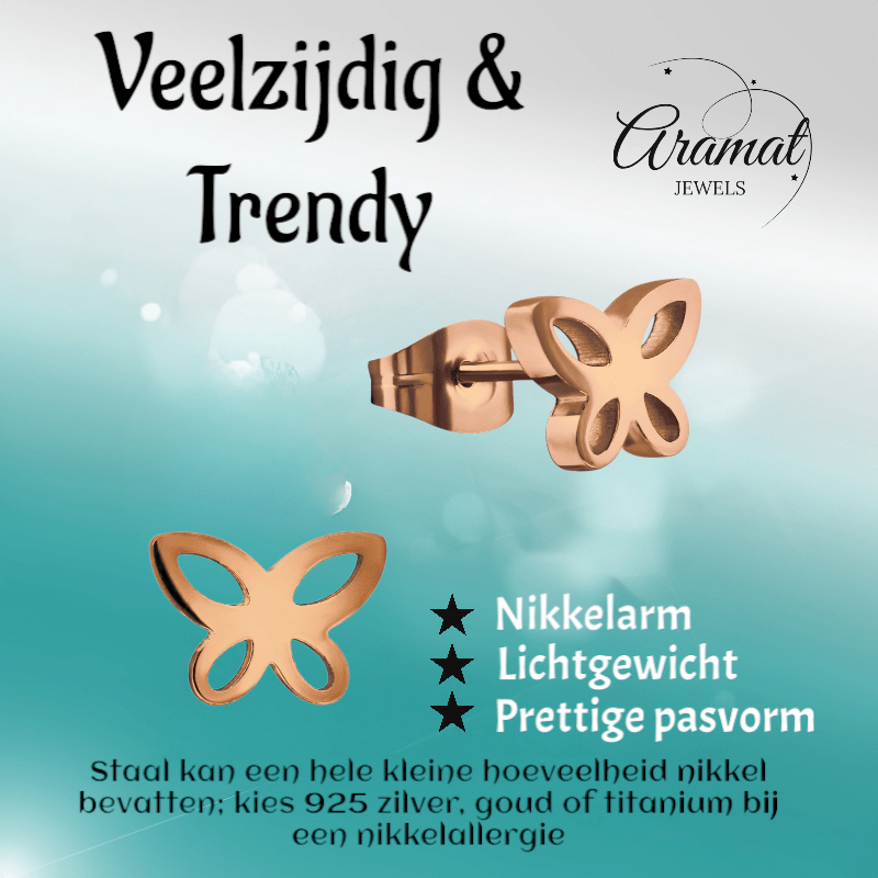 Vlinder oorstekers rosegoud – 7x9mm open design - Aramat Jewels - Oorbellen - cadeautip