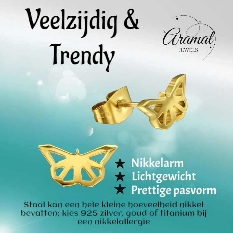 Vlinder oorstekers RVS goudkleur – 5x10mm - Aramat Jewels - Oorbellen - cadeautip
