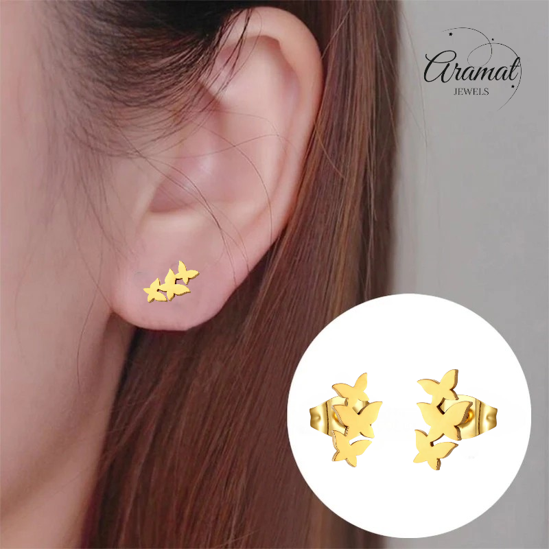 Gold-colored butterfly ear studs 10x6 mm