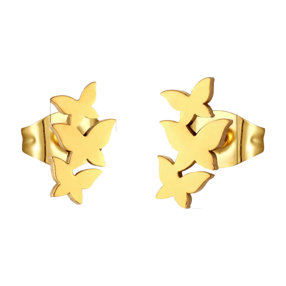 Gold-colored butterfly ear studs 10x6 mm