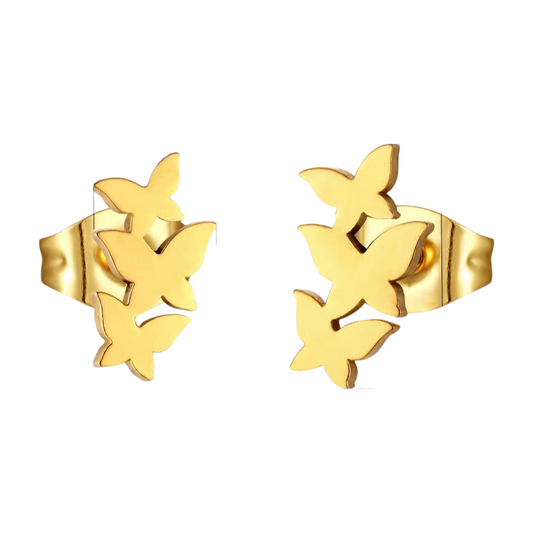 Gold-colored butterfly ear studs 10x6 mm