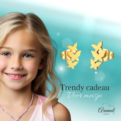 Gold-colored butterfly ear studs 10x6 mm