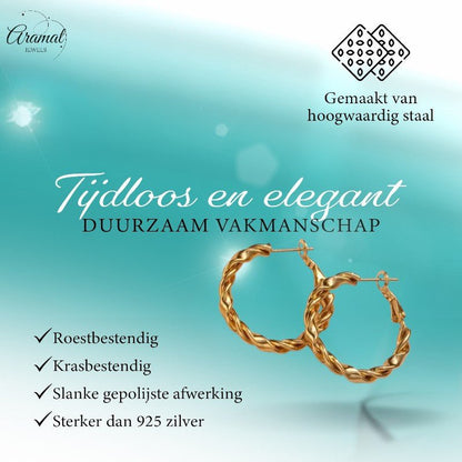 Wikkel Oorringen RVS Goudkleurig – 30mm – Brede & Smalle Baan - oor6316 - 528901 - Oorringen kopen# - 30mm - alles - cadeau