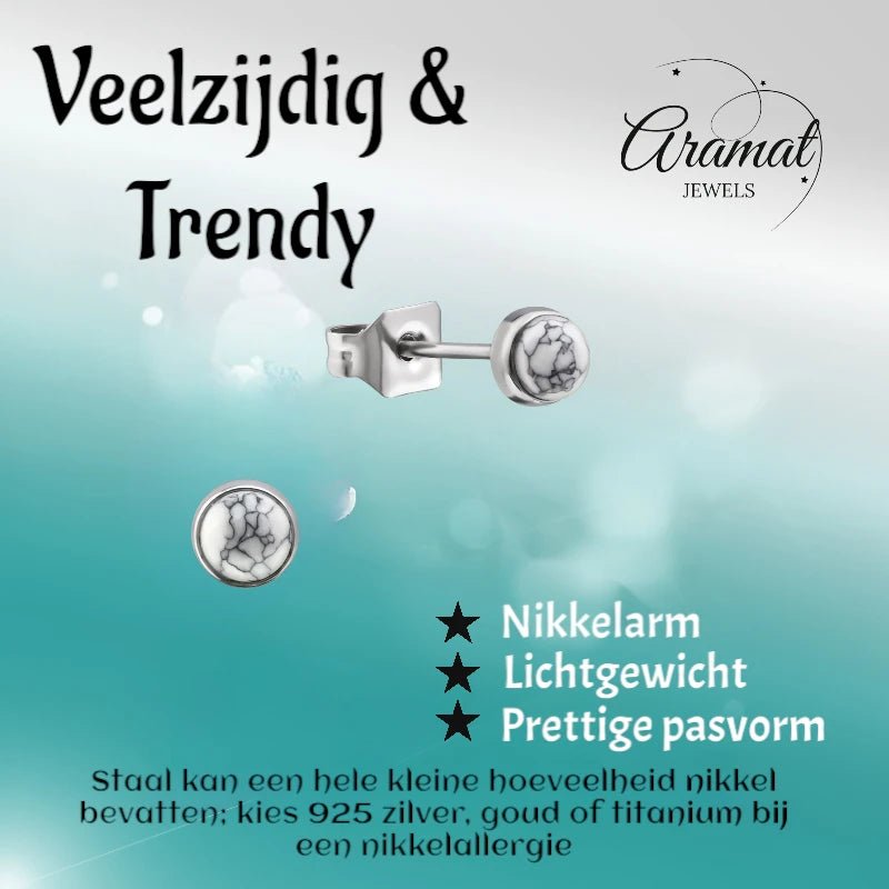 Witte Howliet Oorbellen Staal – 6mm - oor1919 - 34475 - Oorbellen kopen# - 6mm - alles - cadeau