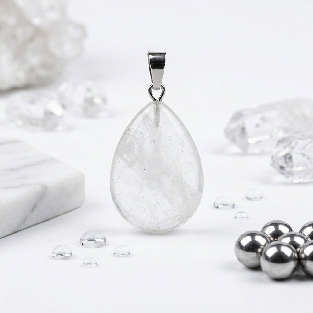 Witte Kwarts Druppel Hanger met Rvs - Aramat Jewels - Hangers - cadeautip