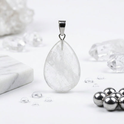 Witte Kwarts Druppel Hanger met Rvs - Aramat Jewels - Hangers - cadeautip