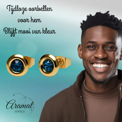 Earrings – Steel Sea Green Crystal Gold-Colored (8mm) 