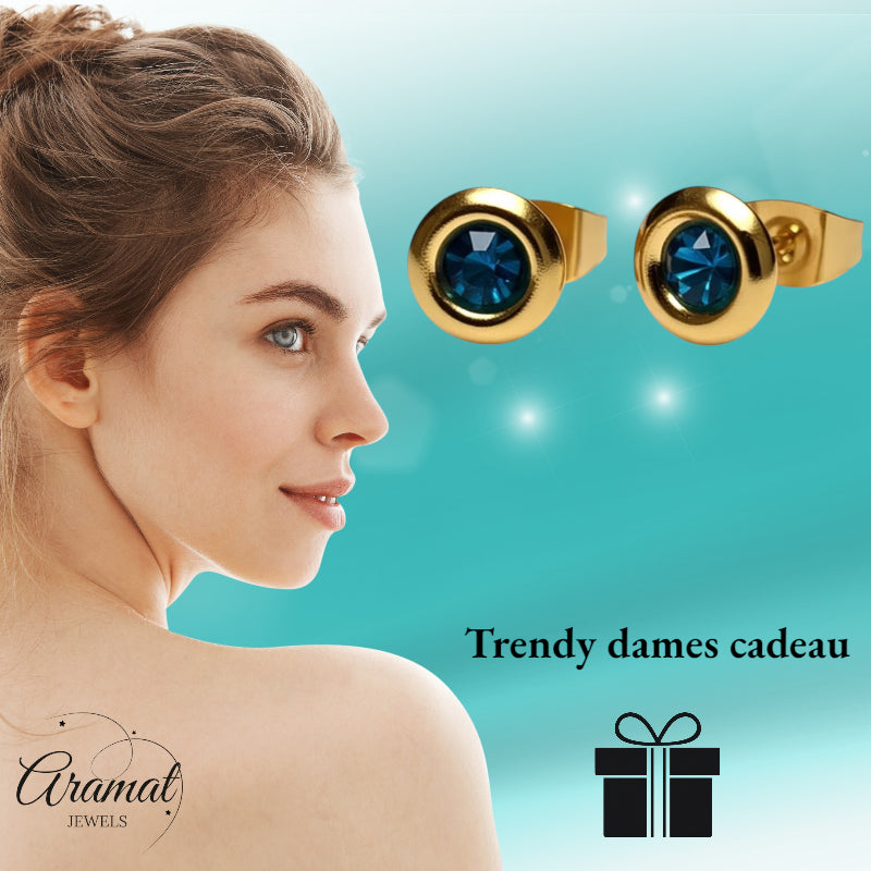 Earrings – Steel Sea Green Crystal Gold-Colored (8mm) 