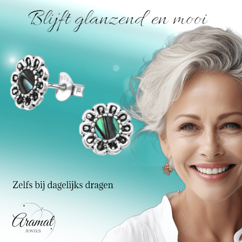 Zilveren Abalone Bloem Oorbellen 9 mm - oor972 - 30785 - Oorbellen kopen# - 925 Zilver - 9mm - Abalone