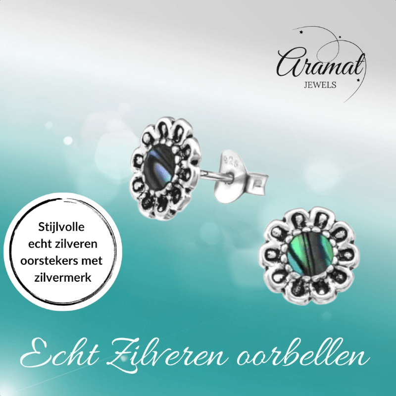 Zilveren Abalone Bloem Oorbellen 9 mm - oor972 - 30785 - Oorbellen kopen# - 925 Zilver - 9mm - Abalone