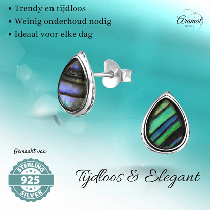 Zilveren Abalone Oorbellen 10x8 mm - oor973 - 30899 - Oorbellen kopen# - 10mm - 925 Zilver - Abalone