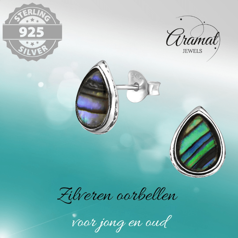 Zilveren Abalone Oorbellen 10x8 mm - oor973 - 30899 - Oorbellen kopen# - 10mm - 925 Zilver - Abalone