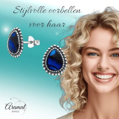Zilveren Abalone Oorbellen 12x9 mm - oor1710 - 30901 - Oorbellen kopen# - 12mm - 925 Zilver - Abalone