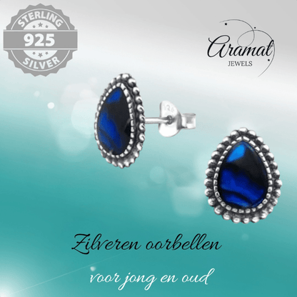 Zilveren Abalone Oorbellen 12x9 mm - oor1710 - 30901 - Oorbellen kopen# - 12mm - 925 Zilver - Abalone