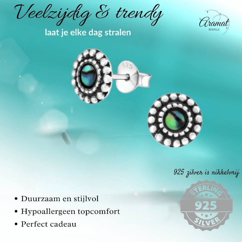 Zilveren Abalone Ronde Oorbellen 8 mm - oor1001 - Oorbellen kopen# - 8mm - 925 Zilver - Abalone