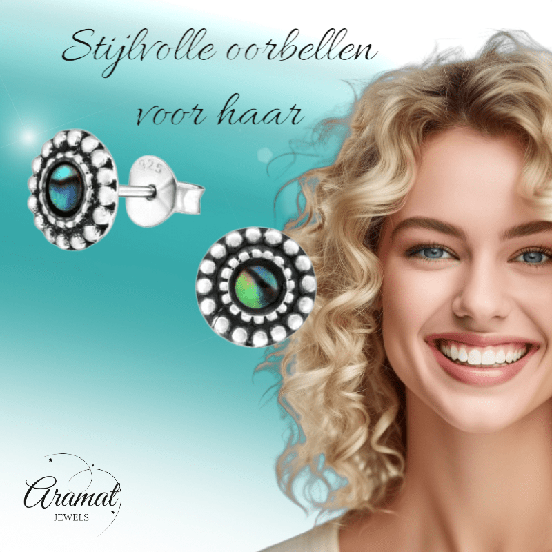 Zilveren Abalone Ronde Oorbellen 8 mm - oor1001 - Oorbellen kopen# - 8mm - 925 Zilver - Abalone