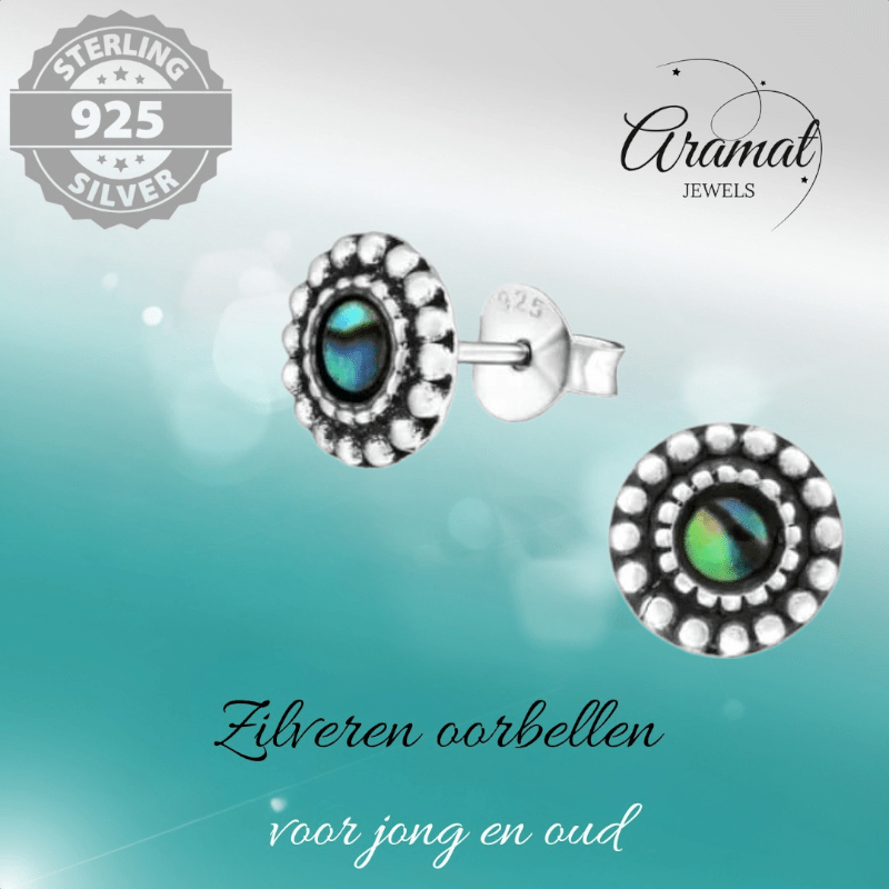 Zilveren Abalone Ronde Oorbellen 8 mm - oor1001 - Oorbellen kopen# - 8mm - 925 Zilver - Abalone