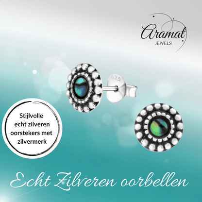 Zilveren Abalone Ronde Oorbellen 8 mm - oor1001 - Oorbellen kopen# - 8mm - 925 Zilver - Abalone