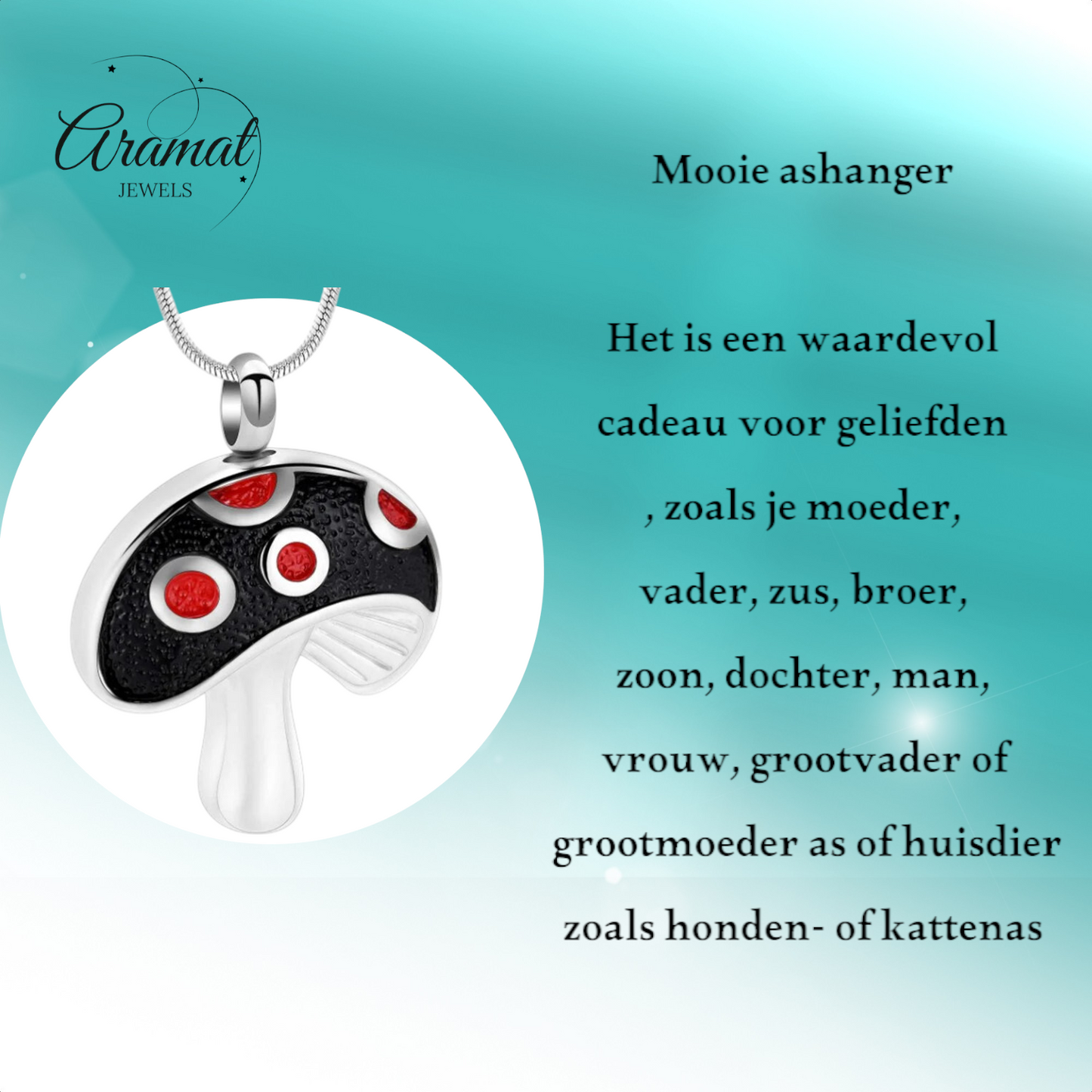 Steel ash pendant mushroom red enamel 31mm