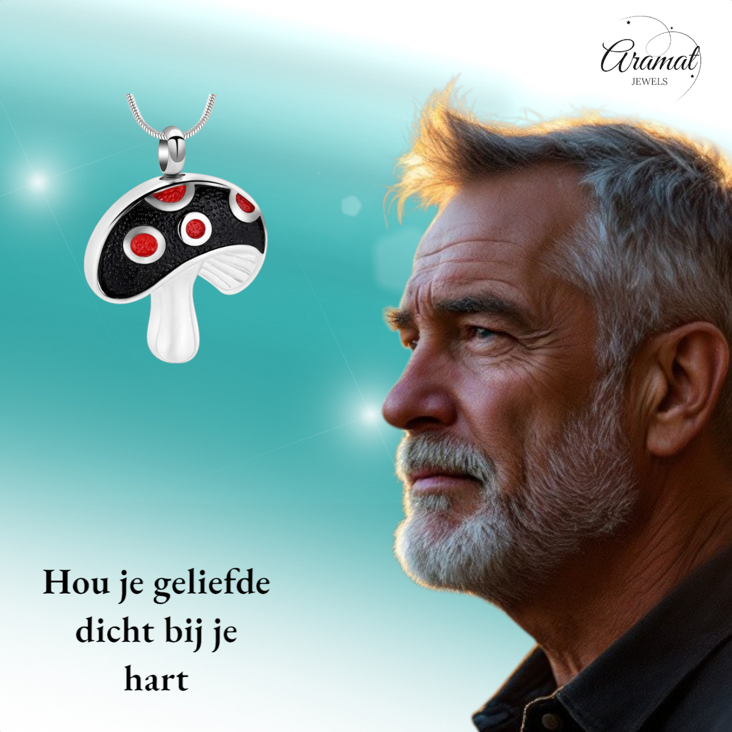 Steel ash pendant mushroom red enamel 31mm