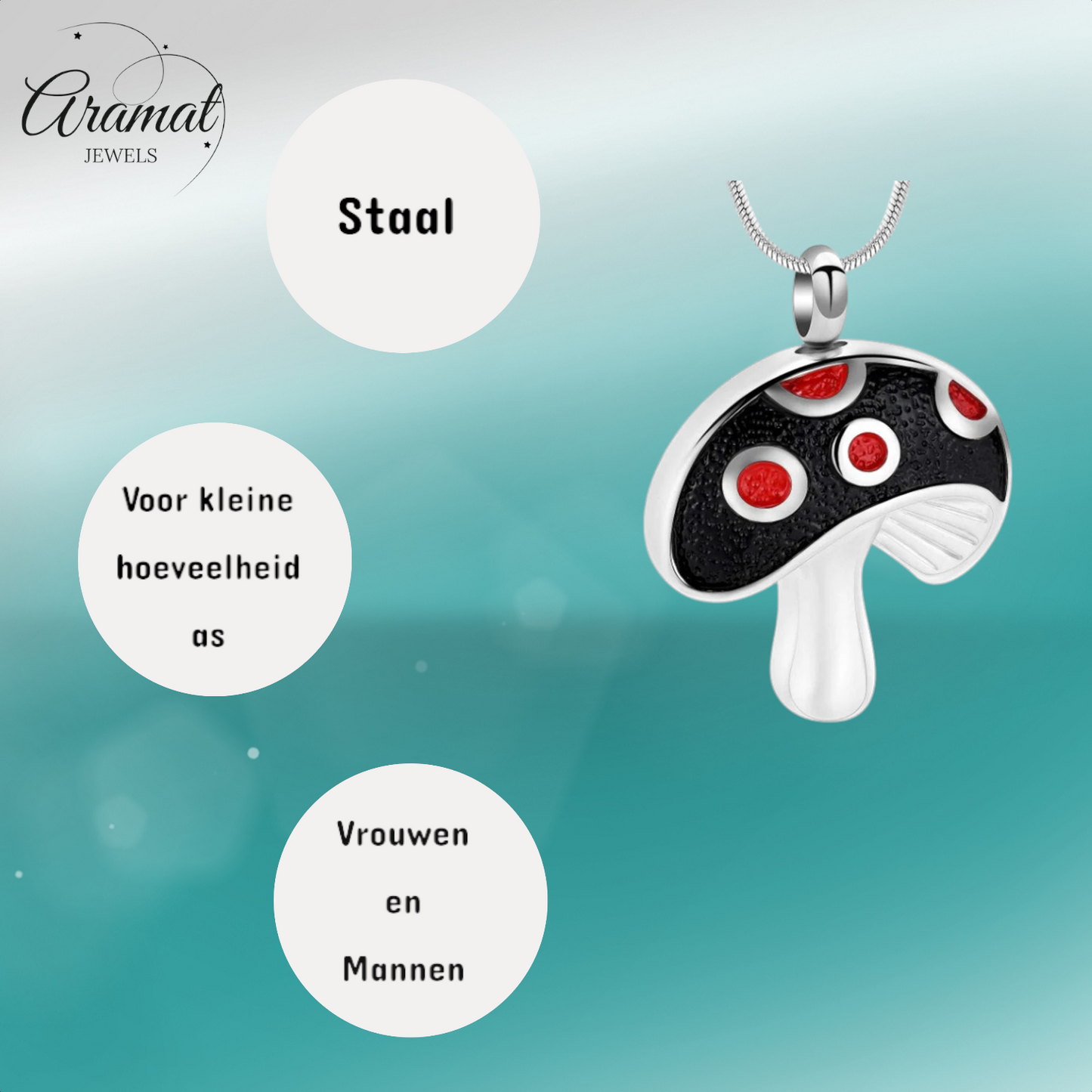 Steel ash pendant mushroom red enamel 31mm