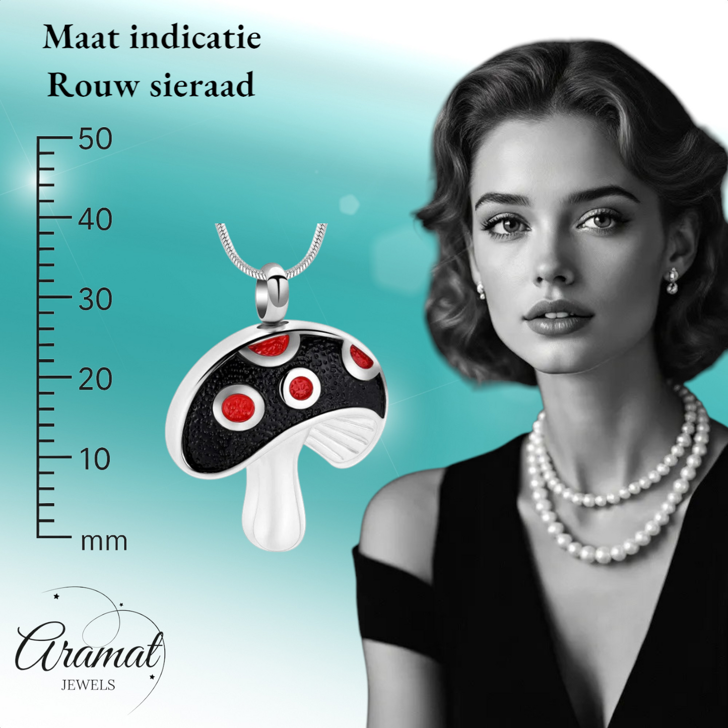 Steel ash pendant mushroom red enamel 31mm