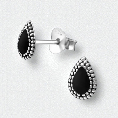 Zilveren Bali Druppel Oorbellen – 7x4mm – Emaille in Zwart, Blauw of Rood - Aramat Jewels - Oorbellen - cadeautip