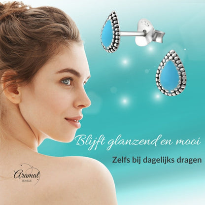 Zilveren Bali Druppel Oorbellen – 7x4mm – Emaille in Zwart, Blauw of Rood - Aramat Jewels - Oorbellen - cadeautip