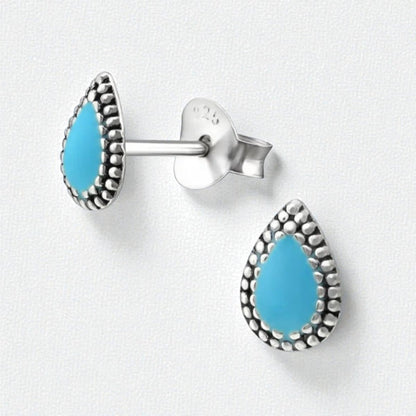 Zilveren Bali Druppel Oorbellen – 7x4mm – Emaille in Zwart, Blauw of Rood - Aramat Jewels - Oorbellen - cadeautip