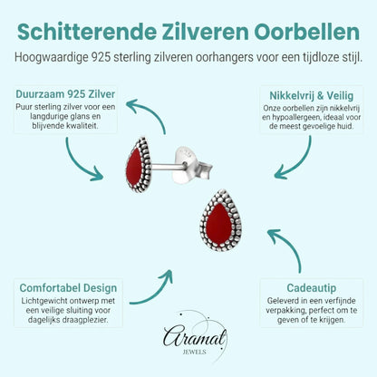Zilveren Bali Druppel Oorbellen – 7x4mm – Emaille in Zwart, Blauw of Rood - Aramat Jewels - Oorbellen - cadeautip
